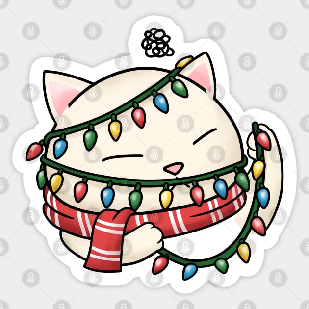 Meowy Christmas Cute Cat Tangled Christmas Lights Sticker by Takeda_Art